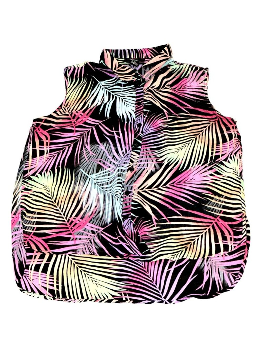 Forever 21 Size S Black Multicolor Tropical Sleeveless Blouse Resortcore Coastal - Picture 10 of 12